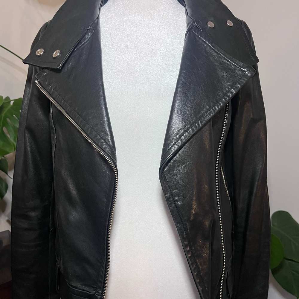 Mackage Black Leather Biker Jacket with Silver Accents
